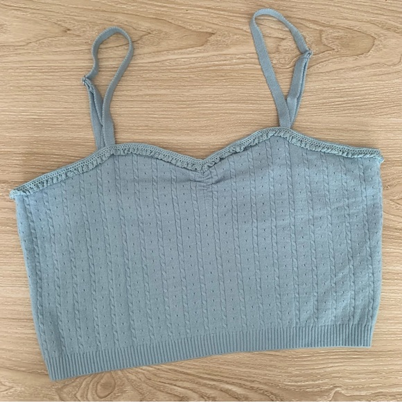 Free People XL Morning Light Ruch Cami Crop Top Crisp Light Baby Blue Coquette - Picture 3 of 8